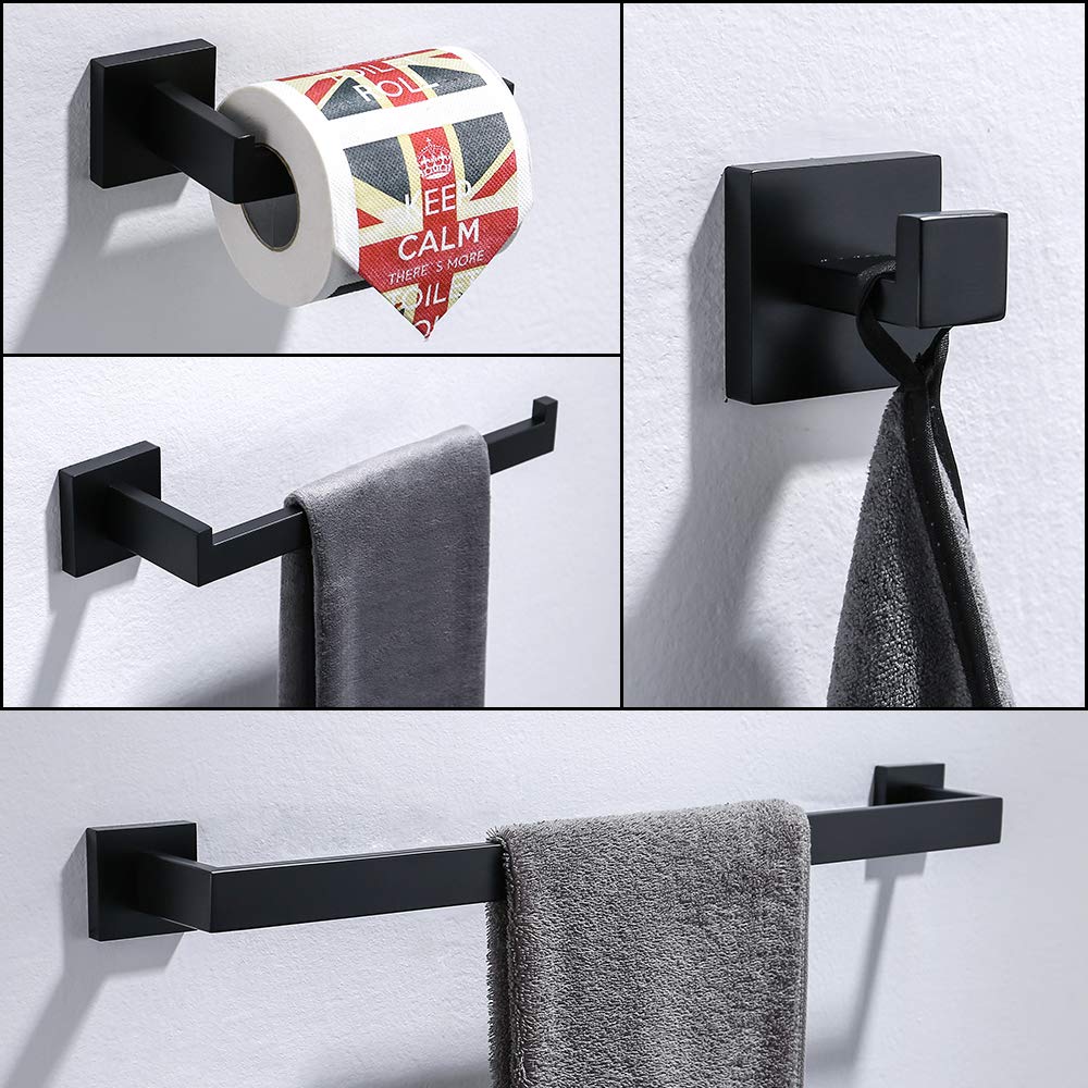 TURS Towel Bar Set Black Towel Holder Set 4-Piece Bathroom Hardware Set SUS 304 Stainless Steel Wall Mounted